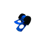 Grand Prix Racewear aluminium P clip tube clamp in blue with black rubber padding for secure pipe fastening.