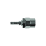 Close-up of a Goodridge 600 series BSP crimp fitting for hydraulic hoses, showcasing precision engineering and durable metal construction.