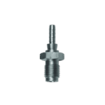 Close-up of a metal male hydraulic fitting with threaded end and plated finish for durability.