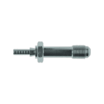 Close-up of a straight male bulkhead convex seat fitting for racing cars, made of durable metal.