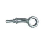 Close-up of a metal banjo fitting with a ring connector, used in high-performance racing brake systems.