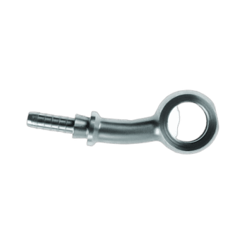 Grand Prix Racewear side banjo fitting with extended neck for motorcycle brake and clutch systems.