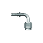 High-pressure 90° swept tube female fitting for racing applications, made of durable metal.