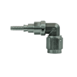 Close-up of a Goodridge S6690 90° forged female double swivel caliper fitting for racing brake systems.