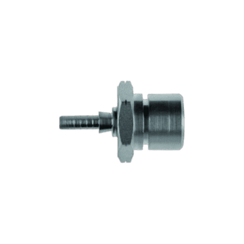 Close-up of a Grand Prix Racewear fitting component, metallic and precision-engineered for racing gear.