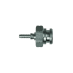 Close-up of a metal hydraulic fitting with a C-groove hex for secure connection, suitable for high-pressure applications.
