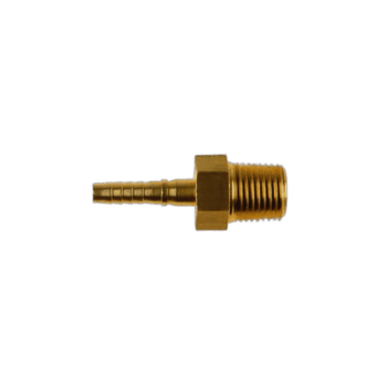 Close-up of a brass Goodridge -S816 straight male NPT fitting for hydraulic hoses, 1/8" size, used in racing and automotive applications.