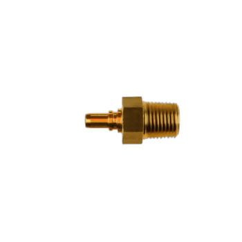 Close-up of a brass Goodridge -S816 Straight Male NPT fitting for hydraulic or pneumatic systems.