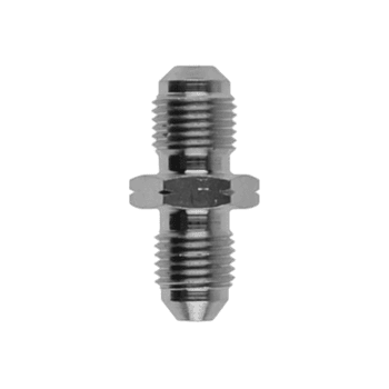 Stainless steel JIC male to metric male adaptor for high-performance racing applications.