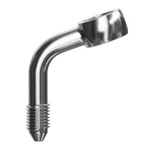 Grand Prix Racewear 70 Degree Banjo Adaptor with 10mm hole, made of polished metal for automotive use.