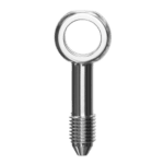 Close-up of a straight banjo adaptor with 10mm hole, made of polished metal for high-performance racing applications.
