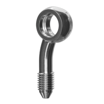 Grand Prix Racewear 20 Degree Side Banjo Adaptor with 10mm hole, made of durable metal for racing applications.
