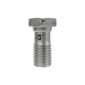 Grand Prix Racewear high-quality single banjo bolt for brake and fuel systems, durable metal construction, precision threading, and secure fit.