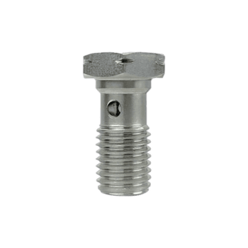 Close-up of a Goodridge single banjo bolt M10 x 1.25 for brake and hydraulic systems.