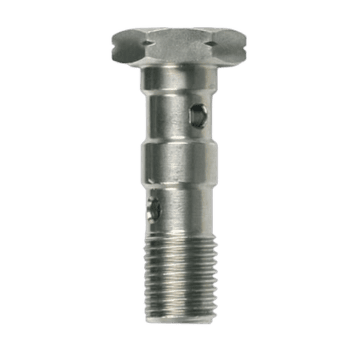 Grand Prix Racewear double banjo bolt for high-performance brake and fuel systems, made of durable metal with precise threading.