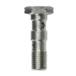 Close-up of a Goodridge double banjo bolt M10 x 1.25 for automotive brake and hydraulic systems.
