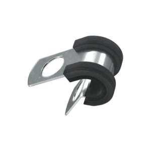 Silver Grand Prix Racewear P-Clips with rubber cushioning for secure cable management in motorsport applications.