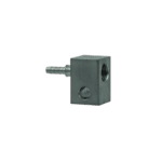 Close-up of a black plastic brake line fitting with a metal connector for automotive use.