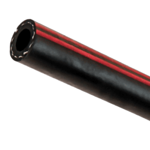 Close-up of a black and red Grand Prix Racewear hose, highlighting its durable construction and sleek design.