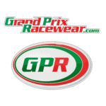 Grand Prix Racewear logo featuring bold green and red text with a racing theme, representing high-quality racing apparel and accessories.