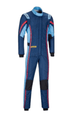 Grand Prix Racewear racing suit in blue with red and black accents, designed for motorsport safety and performance.