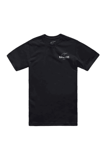 Black Grand Prix Racewear T-shirt with Alpinestars logo, designed for motorsport enthusiasts and racers.