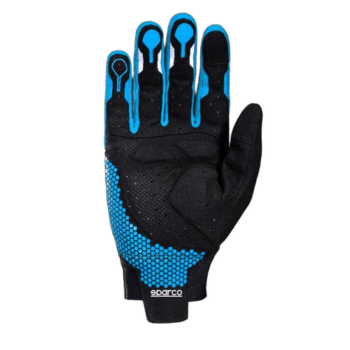Sparco racing glove with black and blue design, featuring grip and protection for motorsport drivers.