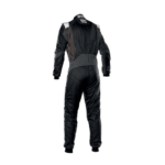 Black Grand Prix Racewear racing suit with white and grey accents, designed for motorsport safety and performance.