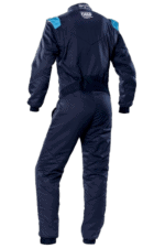 Grand Prix Racewear racing suit in navy blue with blue accents, designed for motorsport safety and performance.
