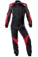 Grand Prix Racewear racing suit in black with red accents, designed for motorsport enthusiasts and professional drivers.