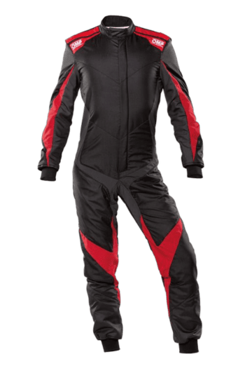 Grand Prix Racewear racing suit in black with red accents, designed for motorsport safety and performance.