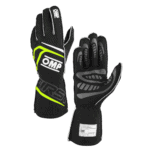 OMP First Race Gloves - Black/Fluro Yellow