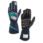 Pair of OMP racing gloves designed for motorsport, featuring durable materials and enhanced grip for safety and performance.