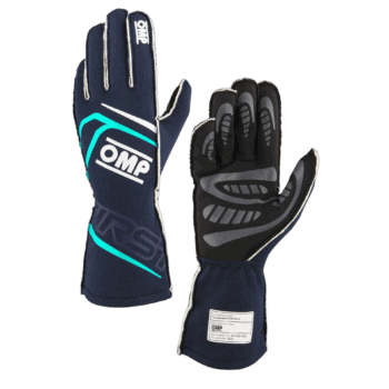 Pair of OMP racing gloves designed for motorsport, featuring durable materials and enhanced grip for safety and performance.