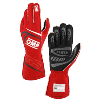 Red and black racing gloves by Grand Prix Racewear, designed for motorsport safety and performance.