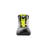 High-performance Grand Prix racing shoe with yellow and black design, featuring advanced lacing system for optimal fit and safety.