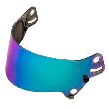 Grand Prix Racewear motorcycle helmet visor with reflective blue and purple tint for racing safety and style.