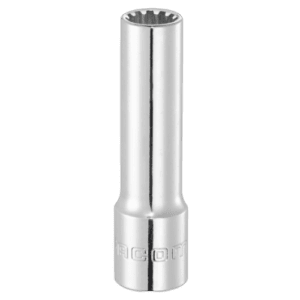 Facom J.SEL 3/8 Spline long-reach socket in polished chrome finish for automotive and mechanical use.