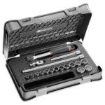 Facom 18-piece 3/8 metric 12-point socket set in a durable case, ideal for professional mechanics and DIY enthusiasts.