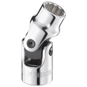 Close-up of a Facom J.F 3/8" drive hinged inch 12-point socket in polished chrome finish.