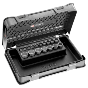 Facom J 3/8" socket set in a durable plastic case with a foam insert for organisation.