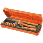 Facom VSE series insulated tools set in orange case, including screwdrivers and sockets for electrical work.