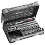 Facom 35-piece 3/8" metric 6-point socket and bit set in a durable case, ideal for professional automotive and mechanical work.