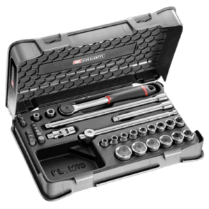 Facom 35-piece 3/8" metric 6-point socket and bit set in a durable case, ideal for professional automotive and mechanical work.