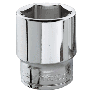 Facom J.H 3/8" metric 6-point socket in polished chrome finish for automotive and mechanical use.
