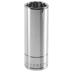 Close-up of a Facom J.LA 3/8" long-reach metric 12-point socket in chrome finish, highlighting its precision design and durability.