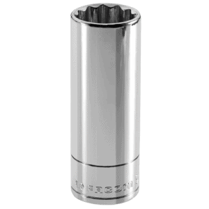 Close-up of a Facom J.LA 3/8" long-reach metric 12-point socket in chrome finish, highlighting its precision design and durability.