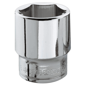 Facom J.H 3/8" metric 6-point socket in polished chrome finish for automotive and mechanical use.