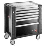Facom JET+ 6-drawer roller cabinet with four modules per drawer, black and grey, on wheels, for professional tool storage.