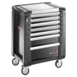 Facom JET+ 7-drawer roller cabinet with three modules per drawer, durable construction, and mobility wheels for workshop organisation.
